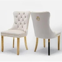 Velvet Upholstered Dining Chairs Set of 2, Nailhead Trim and Gold Plated Leg, Metal Pulling Ring, Modern Style Kitchen Chairs 1