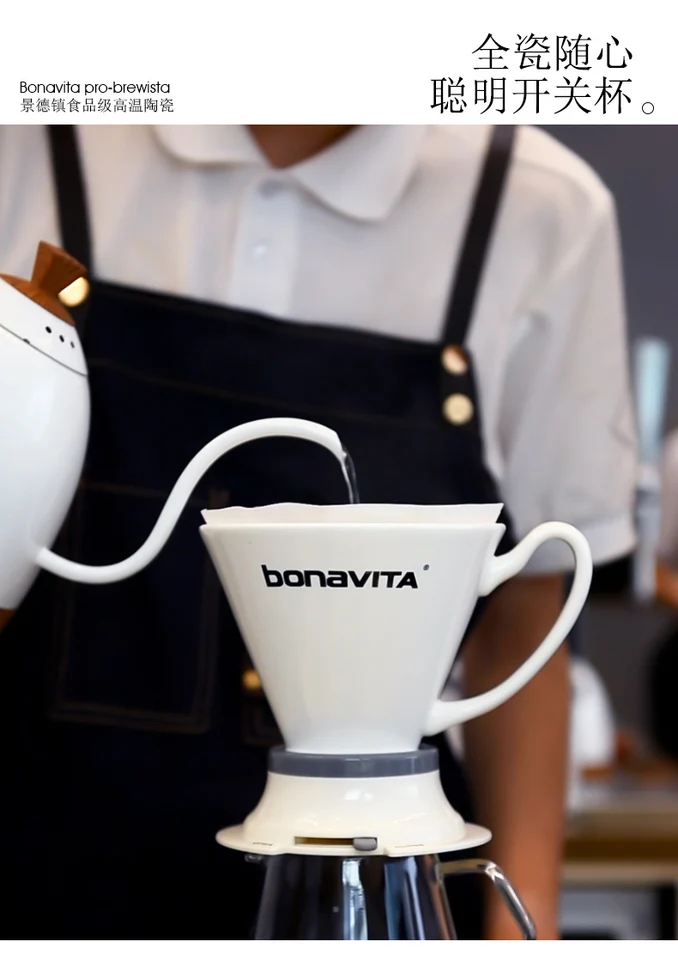 Bonavita-pro-brewista ceramic coffee filter Cup, on/off, hand