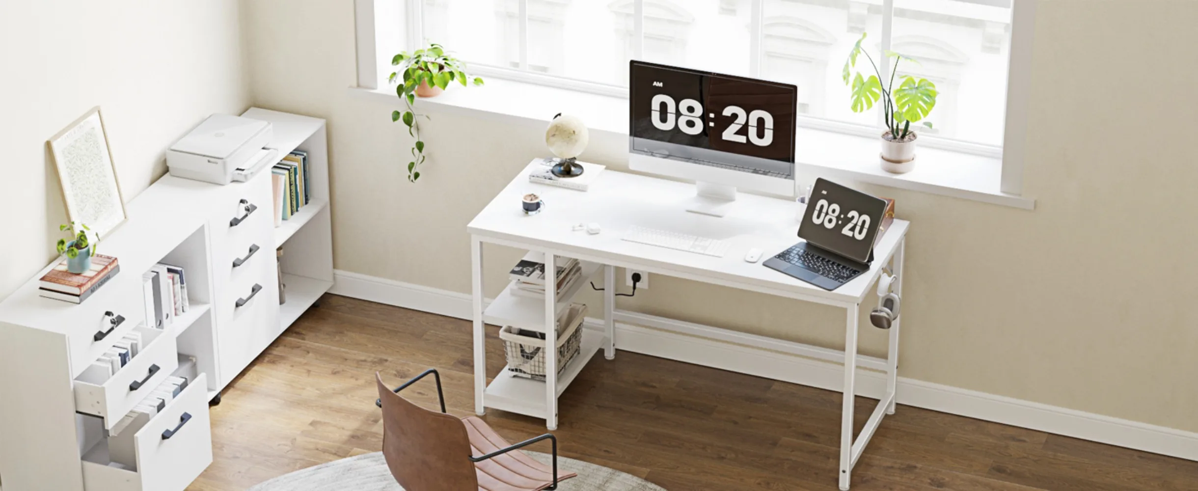 Joiscope-ホームオフィスコンピューターデスク、木製収納棚