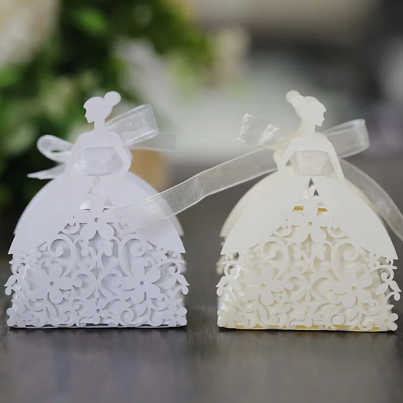 Laser Cut Pearl Paper Gift Boxes with Ribbon – Elegant Candy Chocolate Packaging for We... - SKU GBR17058 - UGI Packaging