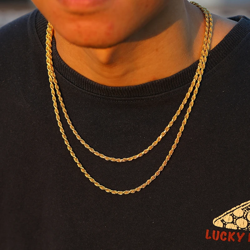 3mm Necklaces 925 Sterling Silver Rope Chain Hip Hop Rock