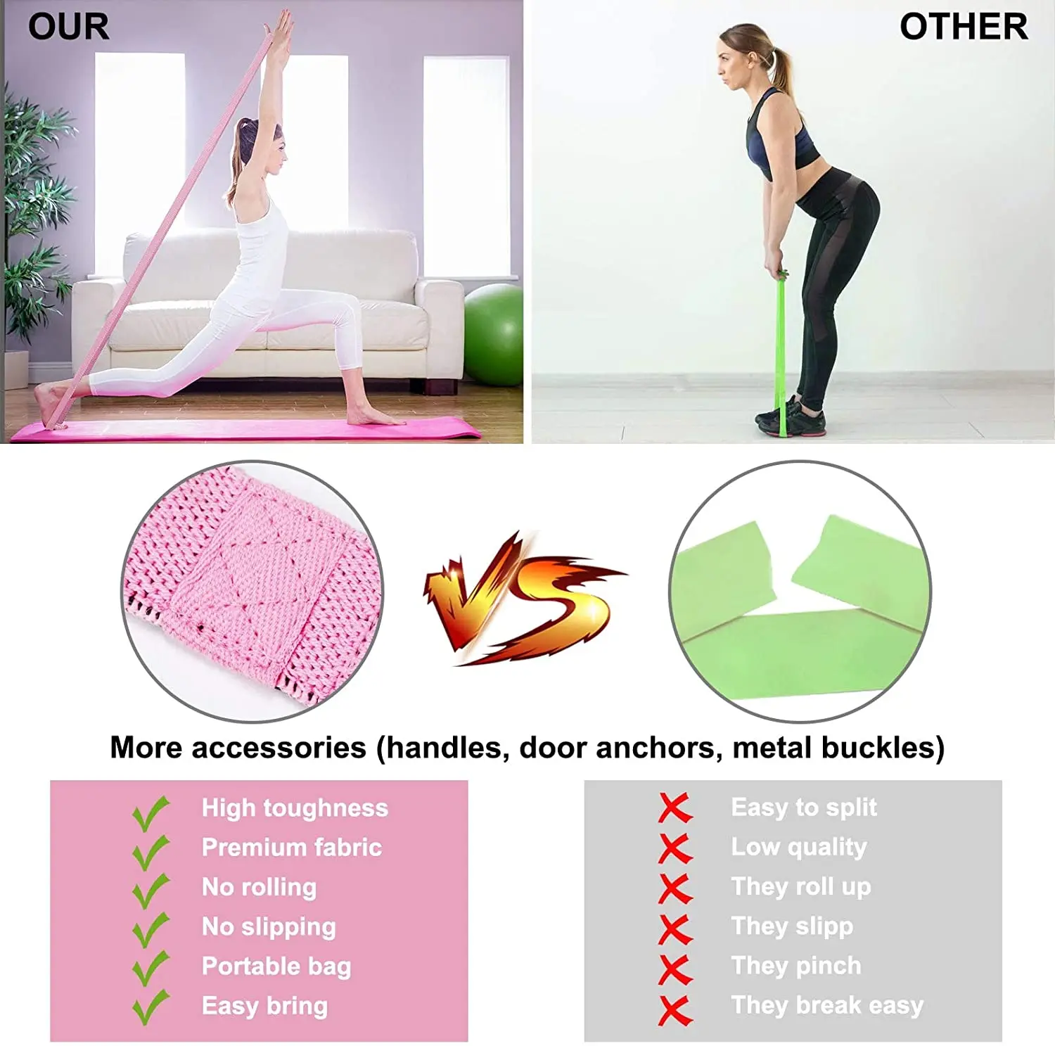 Elastic Fabric Long Resistance Stretch Bands for Exercise and Physical Therapy