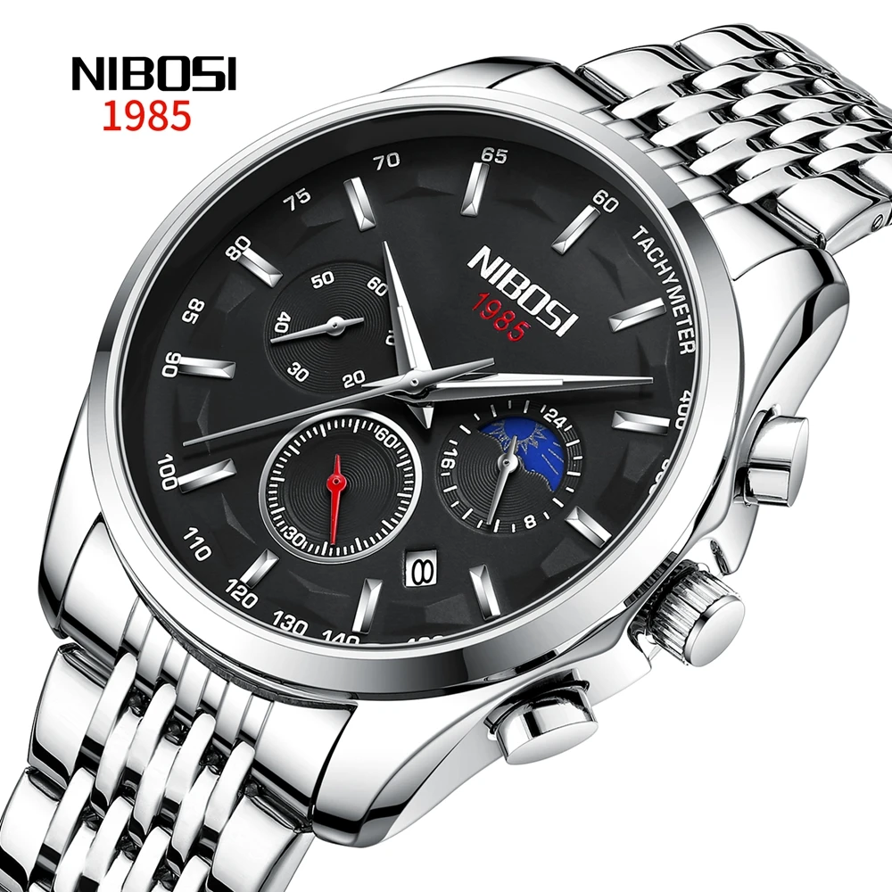 

NIBOSI Brand New Fashion Quartz Watch for Men Stainless Steel Waterproof Luminous Chronograph Watches Mens Relogio Masculino