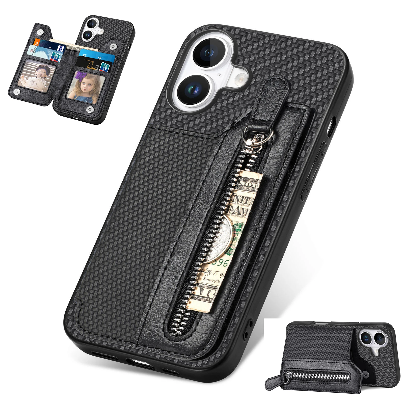 Zipper Pocket Wallet Case with Microfiber and Anti-Drop Protection - 4 Card Slots