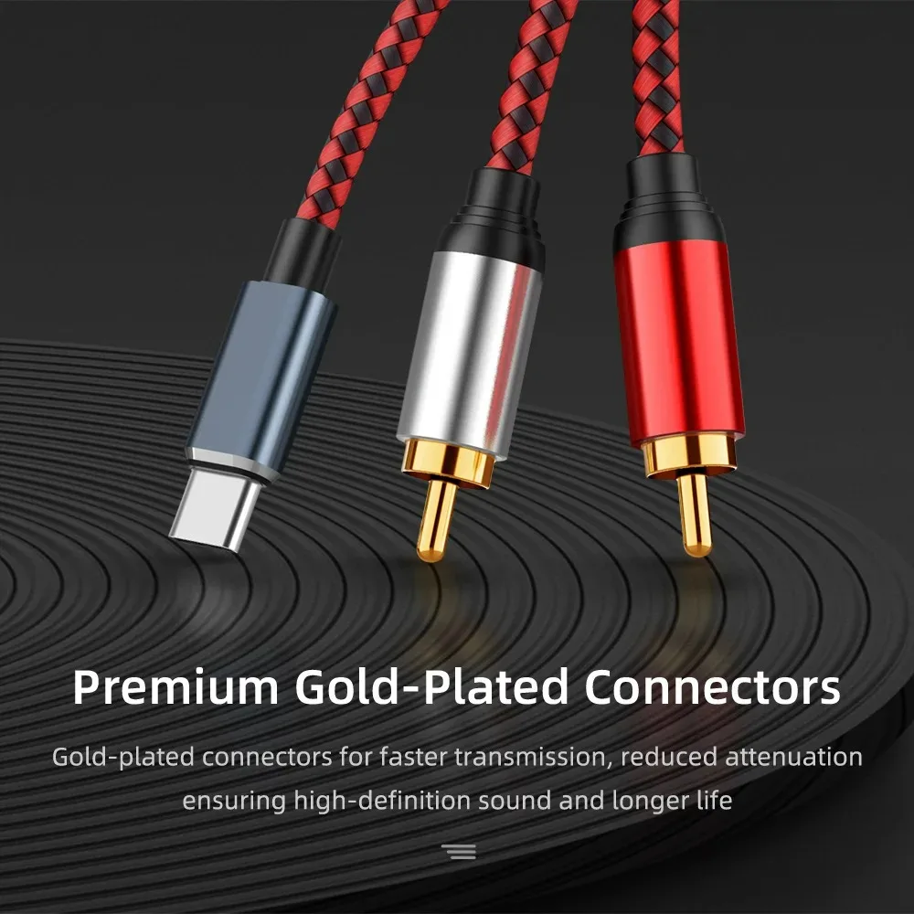 Premium 5M USB-C to Dual RCA Audio Cable with Built-in Decoding Chip