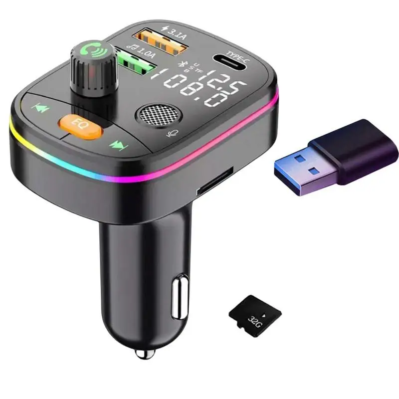 

Handsfree Call Car Charger Wireless Radio Adapter Hands-Free Car Kit With Display Hands-Free Calling And 2 USB Ports Charger