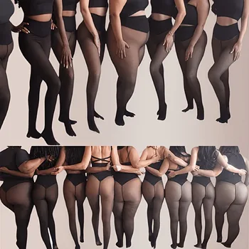 2026 New One Seam Fleece Lined Tights Sexy Black Shaping Thermal Leggings Translucent Pantyhose Sheer Fleece Leggings Plus Size 5