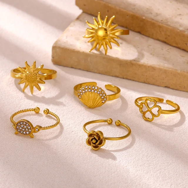 Bague d'été imperméable couleur or rose pour femmes, anillos romantiques en forme de fleur de marguerite, en acier inoxydable, cadeaux élégants pour fête
