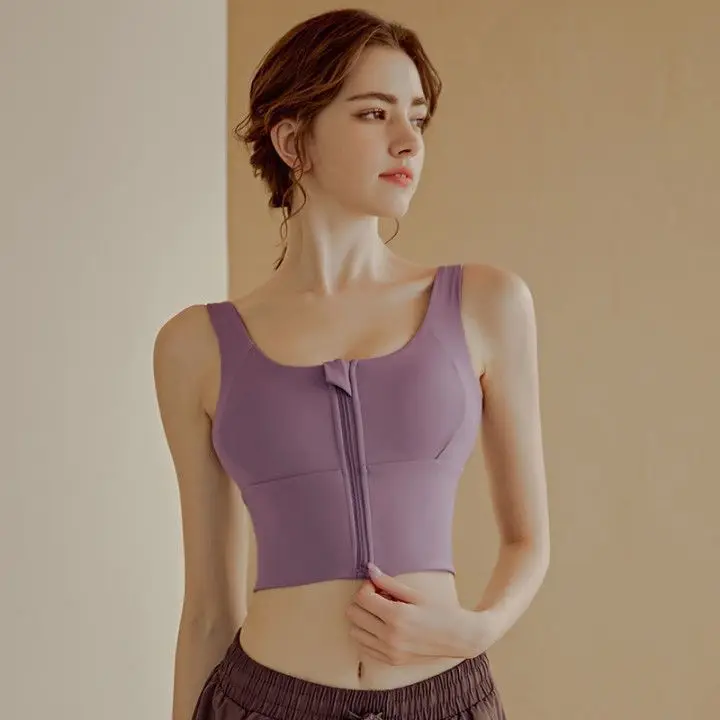 

Zipper Sports Bra for Women High Strength Shockproof Gathering Fitness Professional Training Running Bra