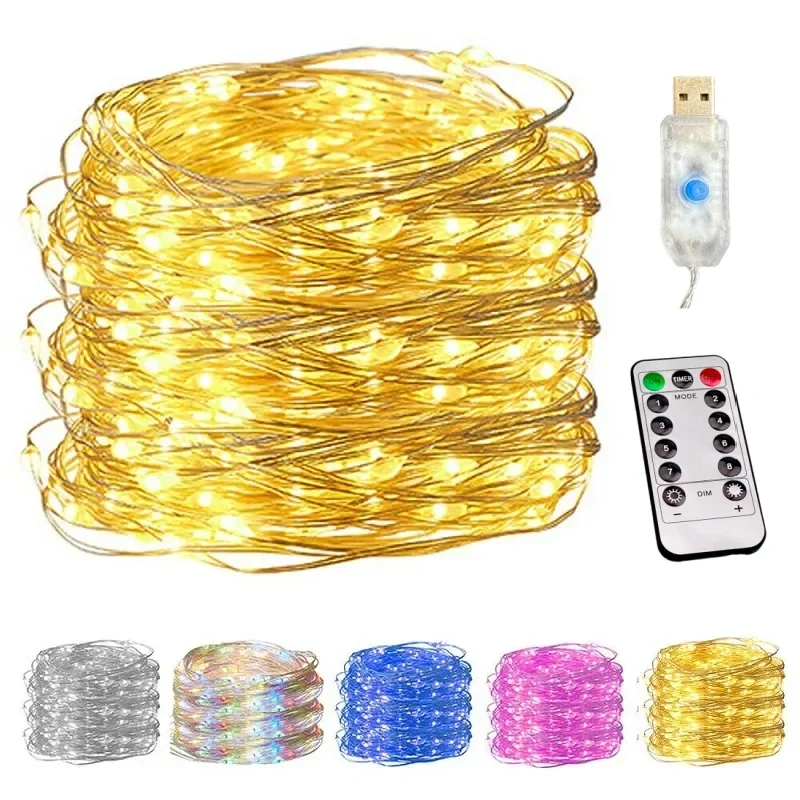รูปสินค้า สายไฟ LED 100 ดวง ตกแต่งบ้าน พร้อมรีโมท 8 โหมด