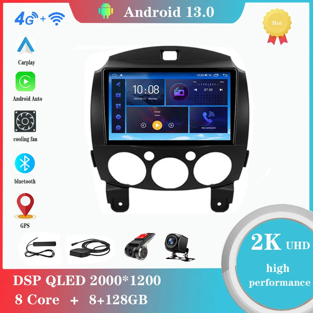 

Android13 Auto Carplay For Mazda2 2007-2014 Car Radio Multimedia Player Navigation GPS Head Unit Carplay 4G WIFI Sreent QLED