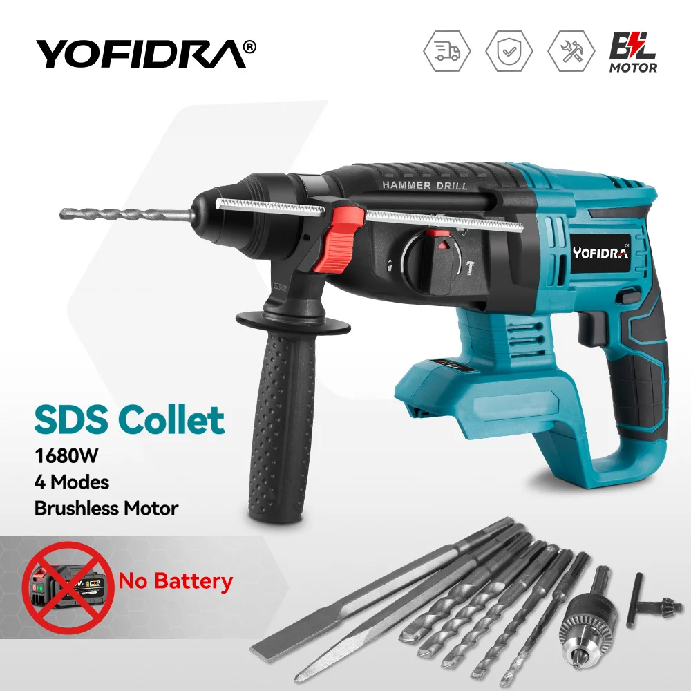 26MM Brushless Electric Hammer Drill 1680W Multifunctional Cordless Screwdriver for Makita 18V Battery Pin