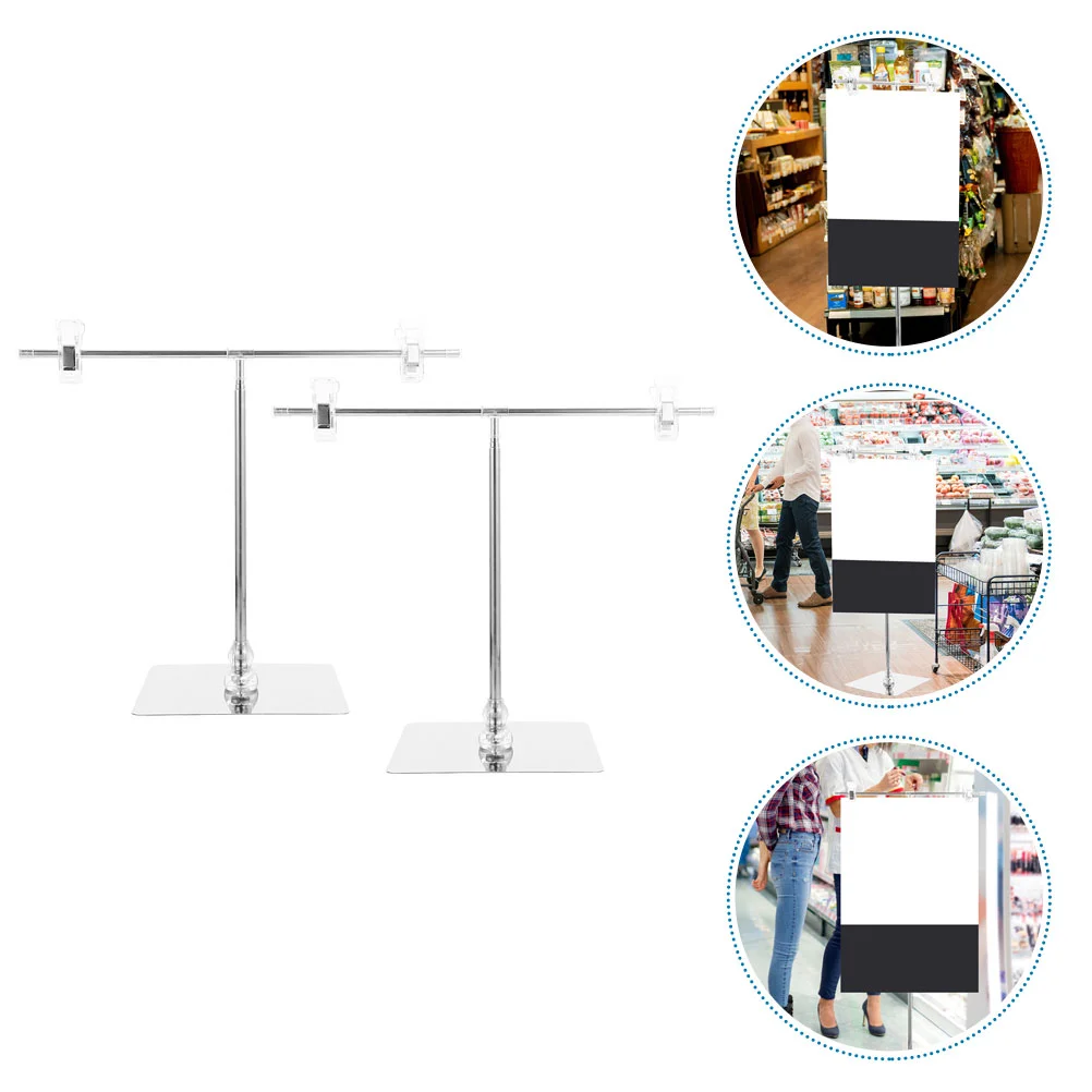 

2 Pcs Adjustable Poster Holder Shaped Display Shelves Indoor Banner Stand Clip Iron Stands Desktop Brackets