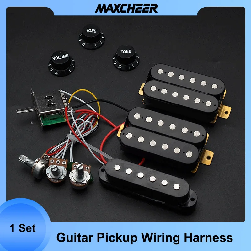 

1 Set Wiring Harness Prewired 5-way Switch 2T1V SSS/SSH 1T1V HH Humbucker Pickup for ST guitar Black/White
