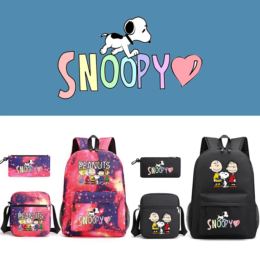 

3 Pcs Set of 3D Printing Anime Snoopy School Bag Game Surrounding Primary and Secondary School Student Backpack Satchel Pen Bag