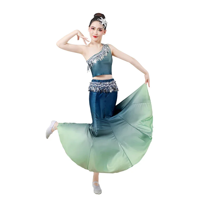 Dai Dance Costume Traditional Folk Chinese Peacock Stage Performance Hmong Fish Tail Leotard Girl Dancewear Festival Outfit