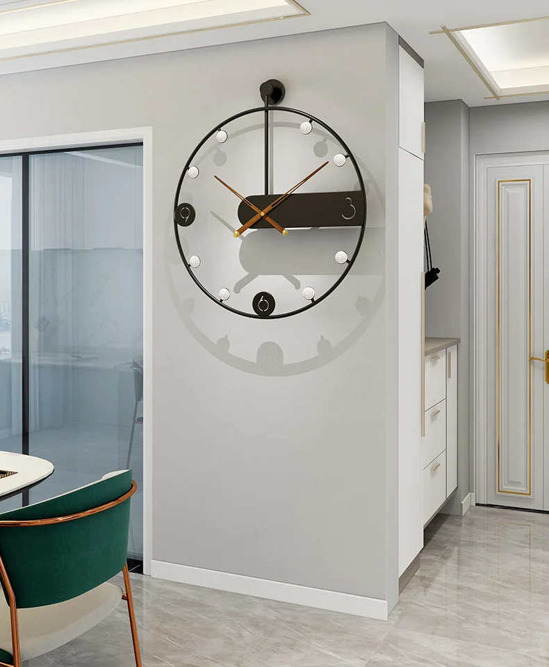 A modern dining room with a Circular Light Wall Clock.