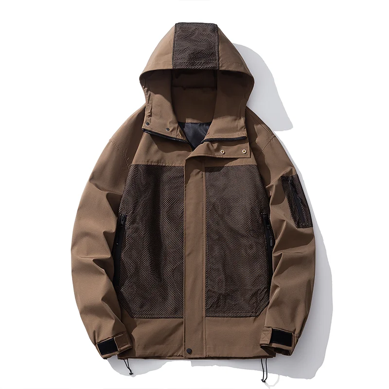 

High Quality Outdoor Jackets Men Fashion Patchwork Hooded Casual Jacket Coats Men's Loose Waterproof Outerwear Sports Streetwear