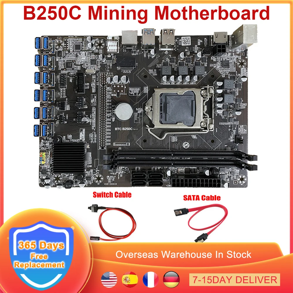 B250C BTC Mining Motherboard Switch MSATA Cable 12 PCIE to USB3.0 Graphics Card Slot LGA 1151 DDR4 VGA DIMM RAM Bitcoin Miner | Компьютеры