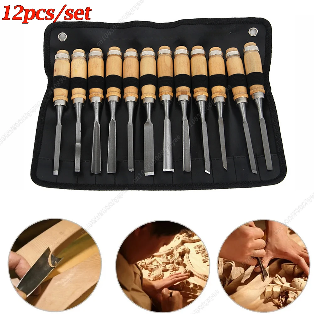 

12Pcs Wood Carving Hand Chisel Tool Set Woodworking Professional Gouges Construction An Carpentry Tools