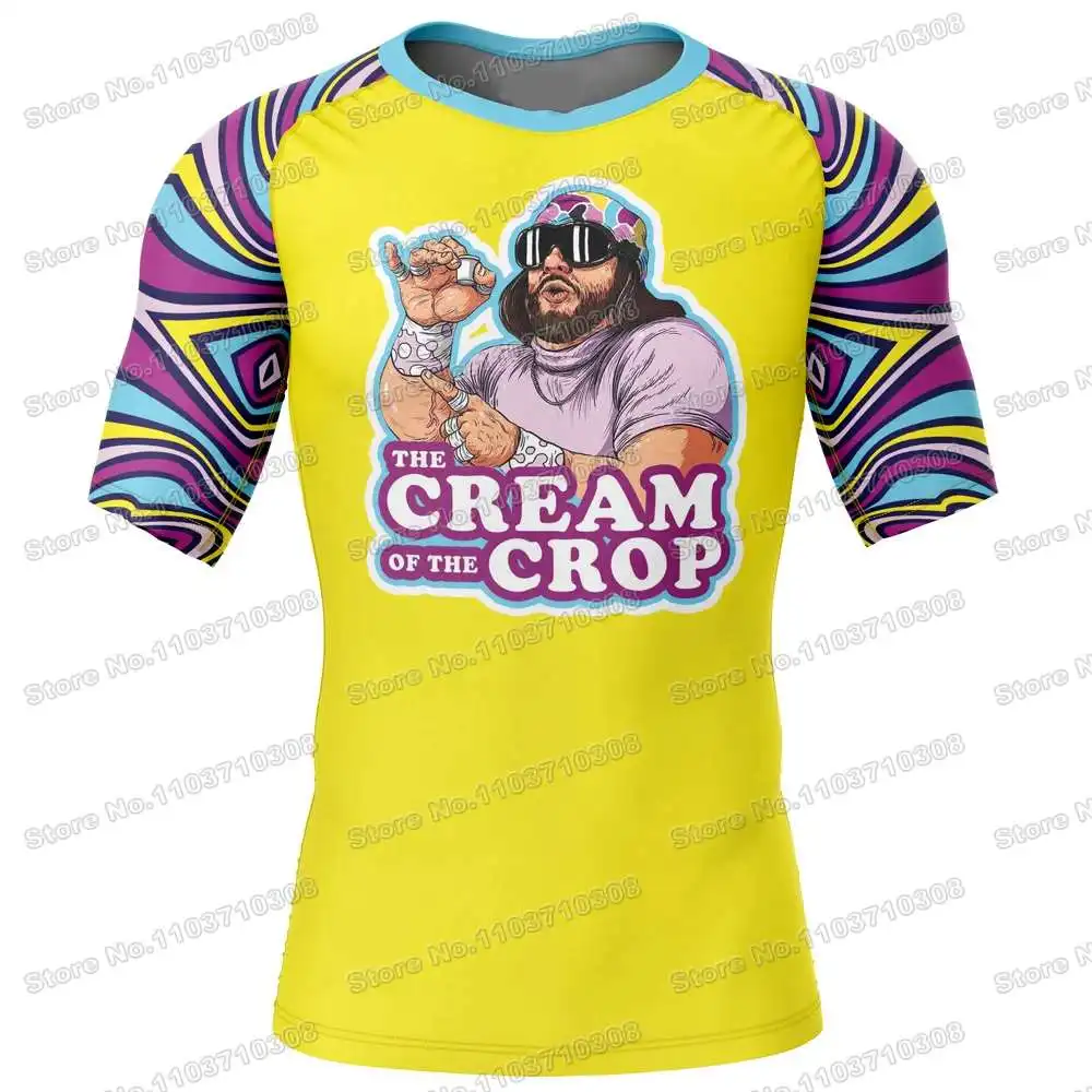 Macho Randy Savage Anime Rash Guards Surfing Jersey Beach Shirts Swimwear Diving Gym Shorts MMA BJJ Men Jiu Jitsu Fitness Sets
