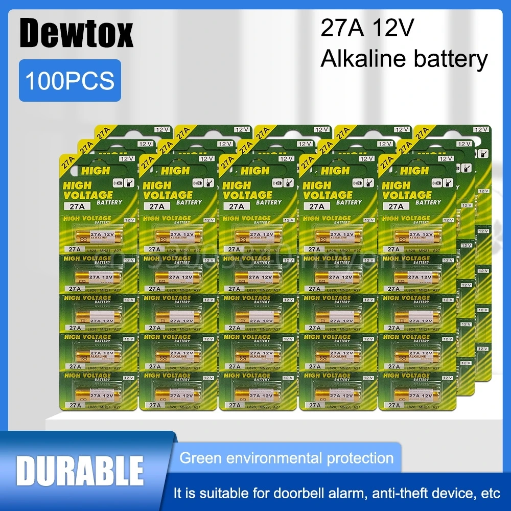 

100PCS 12V Alkaline Battery for Remote Control Doorbell Dry Cell 12V A27 27A G27A MN27 MS27 GP27A L828 A27BP K27A VR27 R27A