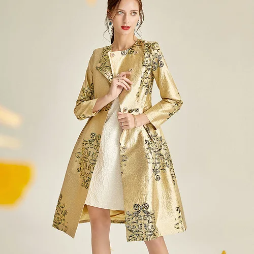 Luxury Trench Women Autumn Winter Jacquard Coat Covered Button Golden Dress  Coat Jacket Overcoat New Year Evening Wear - AliExpress 200000345