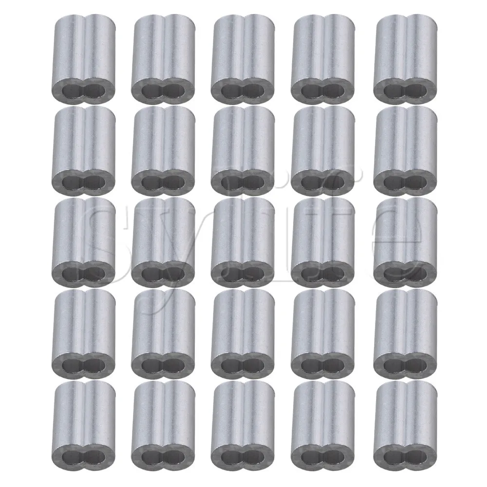 Pipe Clip 25PCS 3mm Double Hole Wire Rope Aluminum Clamp Clip Sleeve M3