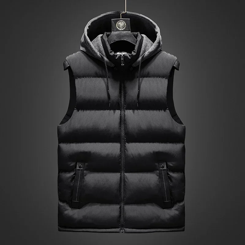 

Winter Hooded Vests Men Sleeveless Jacket Casual Fashion Vest Hat Hooded Warm Thick Vest Autumn Waistcoat Male Windbreaker