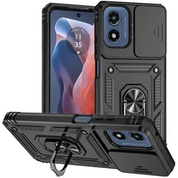Enhanced Armor Shockproof Case with Ring Holder and Slide Protection for Moto GStylus 5G 2024 (Black)