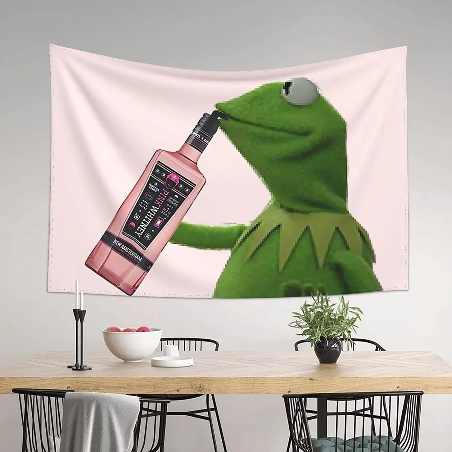 1pc Wall Decoration Funny Kermit Sipping Pink Whitney Tapestry Wall Hanging
