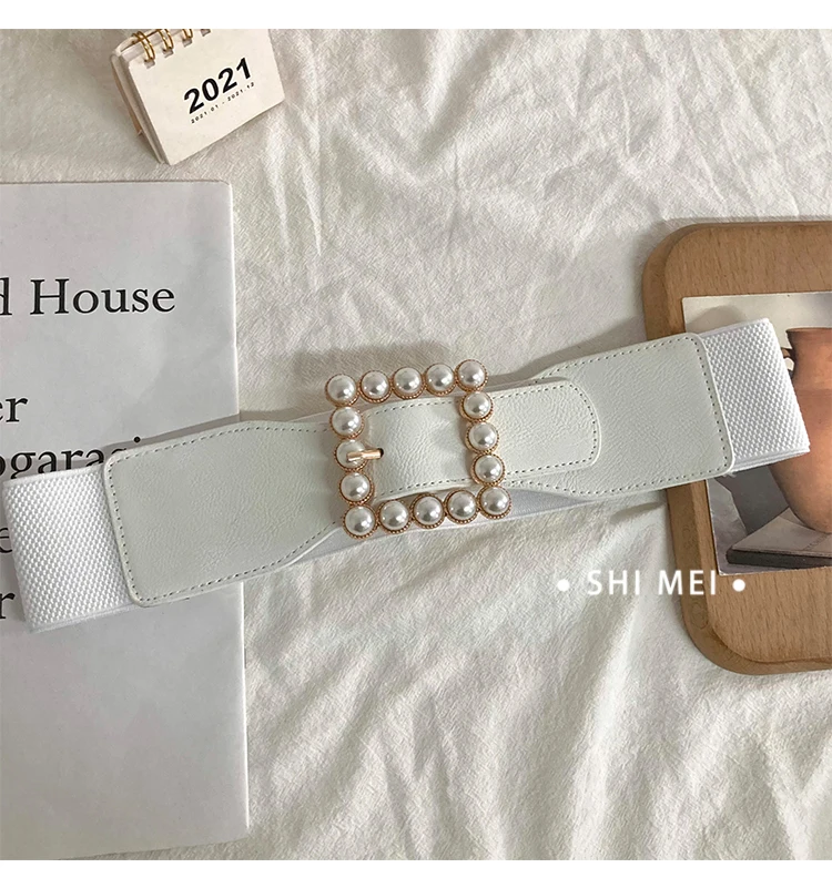 Perlen-Taillengürtel für Damen, dehnbar, verstellbar, breiter Pullover-Gürtel, neuer schwarzer modischer dekorativer Anzuggürtel – Detail 4