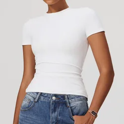 Women's Breathable Stretch Fitness T-Shirt - Summer Short Sleeve Activewear Top - S (Swan White)