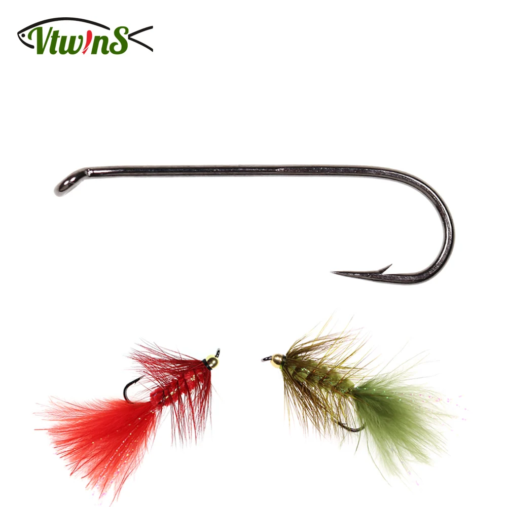 Vtwins 30PCS Fishing Hooks Black Nickel High Carbon Steel 3X Long Shank  Nymph Woolly Bugger Streamer Fly Tying Material