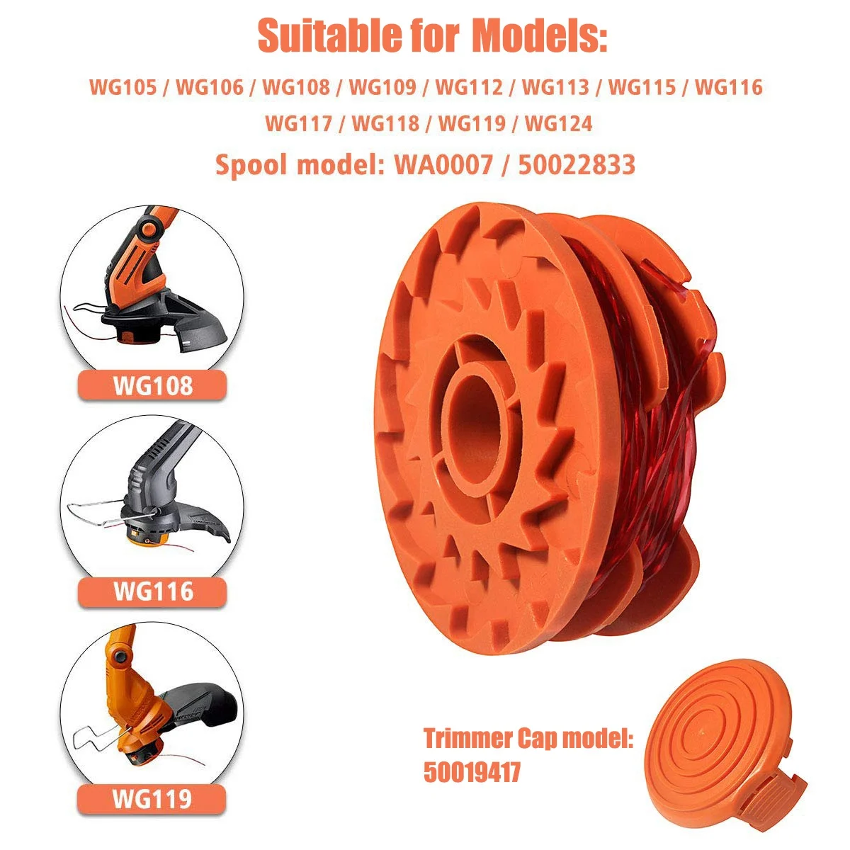New Weed Eater Replacement Spools for Worx WA0007 WG116 WG119 String Trimmer Edger Spool Line Refills Parts Auto-Feed