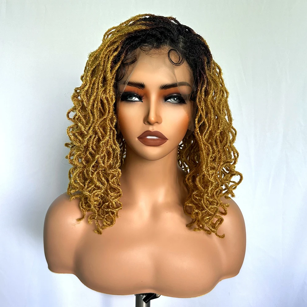 

Парик деловой из искусственного меха, плетеный из дредов, 14 дюймов, кудрявый, Омбре, блонд, цветной синтетический парик с детскими волосами, парик на сетке спереди для женщин