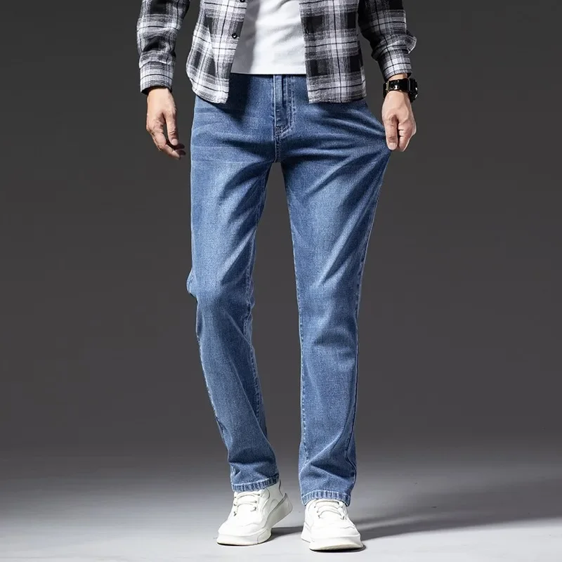 SULEE Autumn Volcanic Rock Fabric Men Business Jeans Classic Style Black Blue Denim Stretch men jeans mens jeans jeans trousers denim trousers