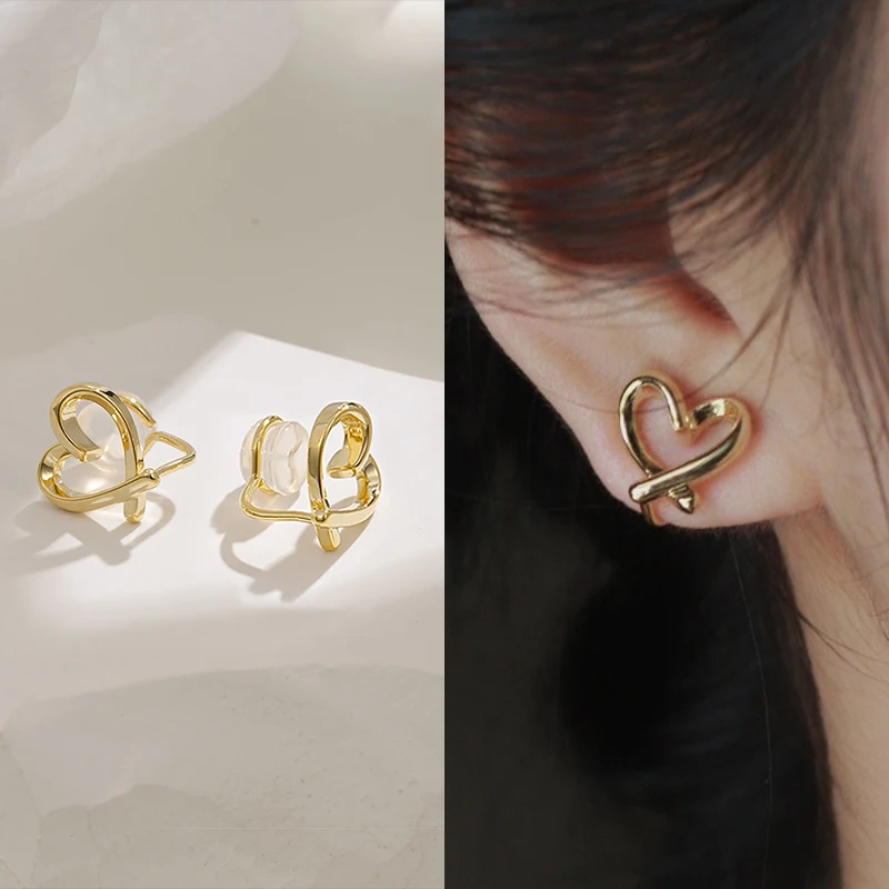 Minimalist Irregular Hollow Heart Clip Earrings For Women Silicone Ear