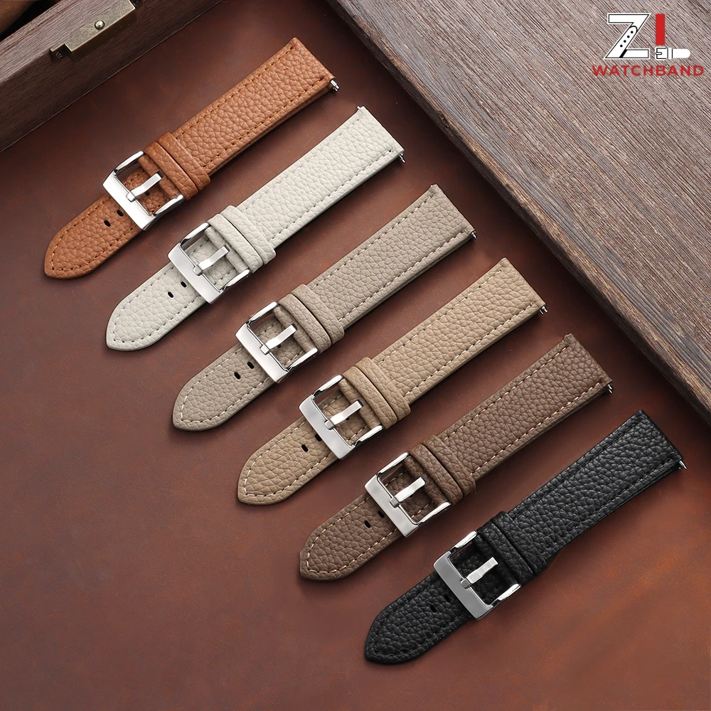 Lychee Pattern Leather Quick Release Watch Strap Bracelet