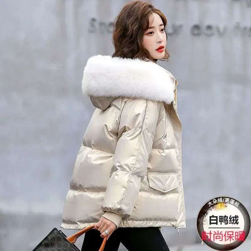 2023 New Women Down Jacket Winter Coat Female White Duck Down Leave-In Parkas Short-Length Outwear Loose Furred Collar Overcoat