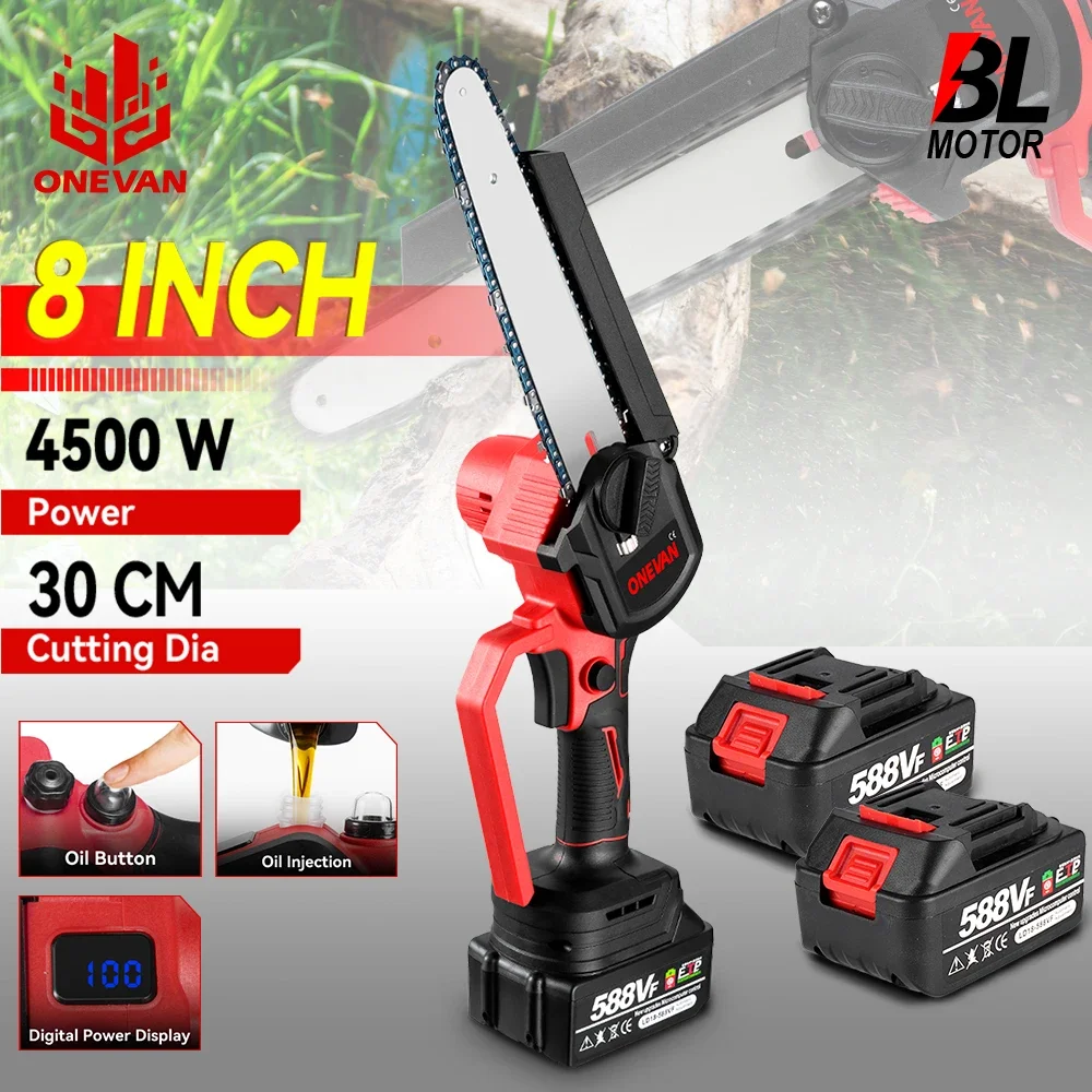 8Inch Brushless Electric Saw Cordless Oil Electric Chain Saw Digital Display Woodworking Power Tool For Makita 18V Battery Pin electric chainsaw electric saw