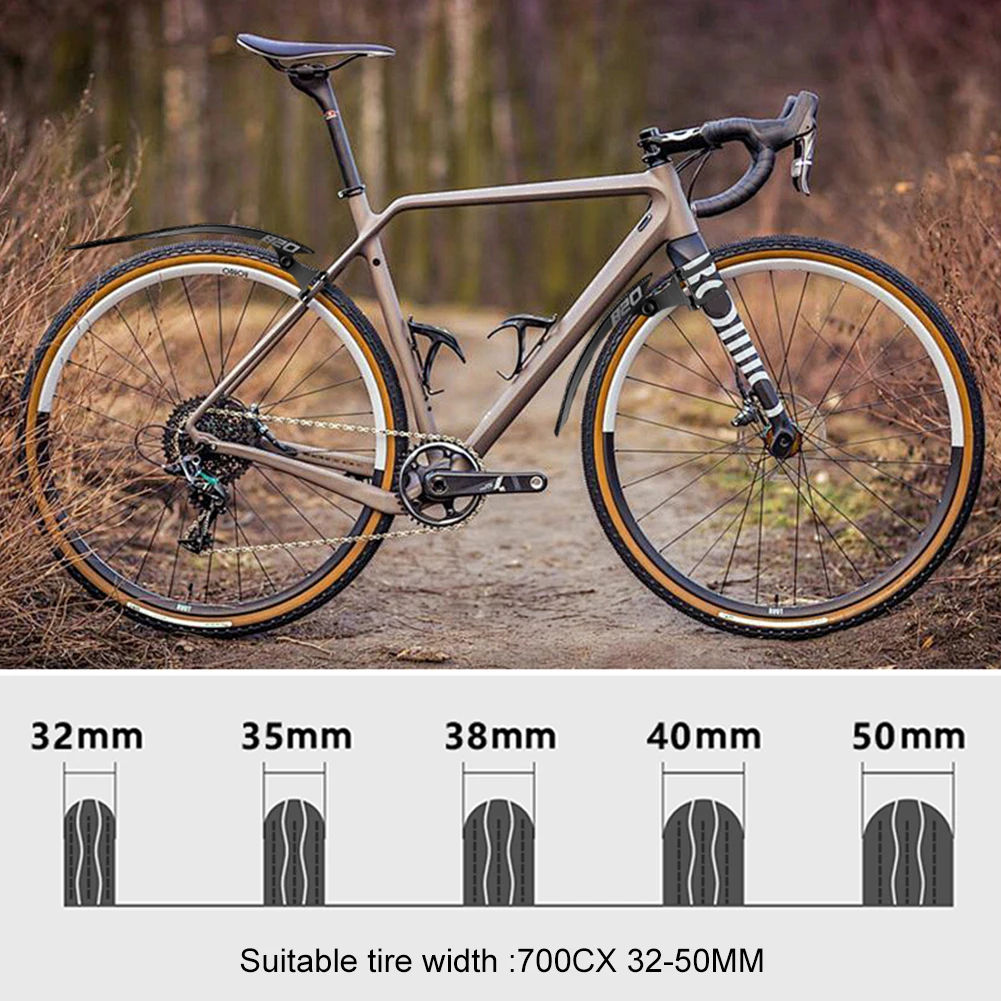 Front Rear Tire Mud Guards Adjustable Road Bike Wheel Fenders Lightweight Front & Rear Mudguard for Front Rear Wheels Below 50mm