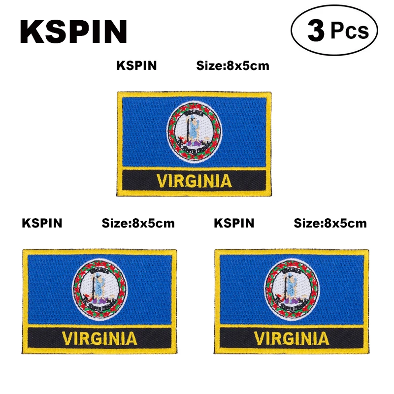 

Virginia Rectangular Shape Flag patches embroidered flag patches national flag patches for clothing DIY Decoration
