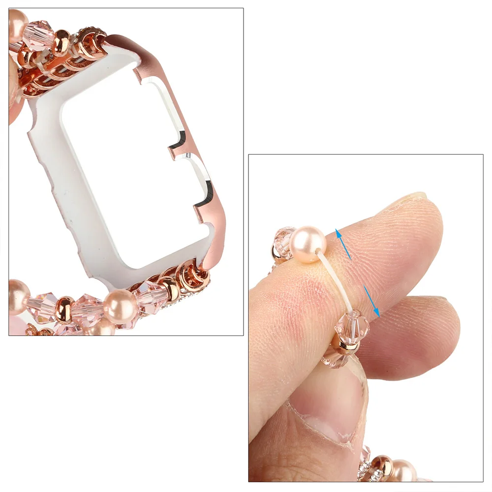 Case + Strap for Apple Watch Band 6 5 4 3 2 SE Agate Crystal Jewelry Smart Integrated Strap for iWatch 45mm 41mm 44mm 40mm Cover
