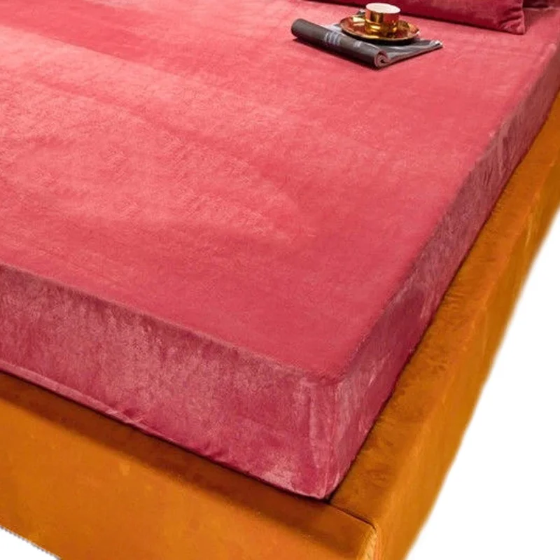 WASART Winter warm coral fleece fitted sheet elastic mattress protector cover couple 2 people luxury double bed bedsheet 150/180 4