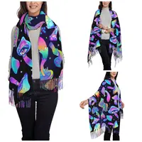 Trippy Mushroom Psychedelic Shawls Wraps for Womens Winter Warm Long Soft Scarf Shrooms Pashmina Tassel Scarves 2