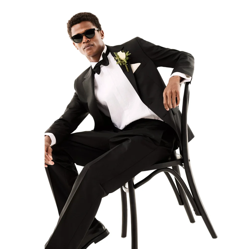 

2023 Black Solid Color Men Suits Fashion Slim Fit 2 Piece/Single-Breasted Coat Pant Latest Design Wedding Costume Homme Outfit