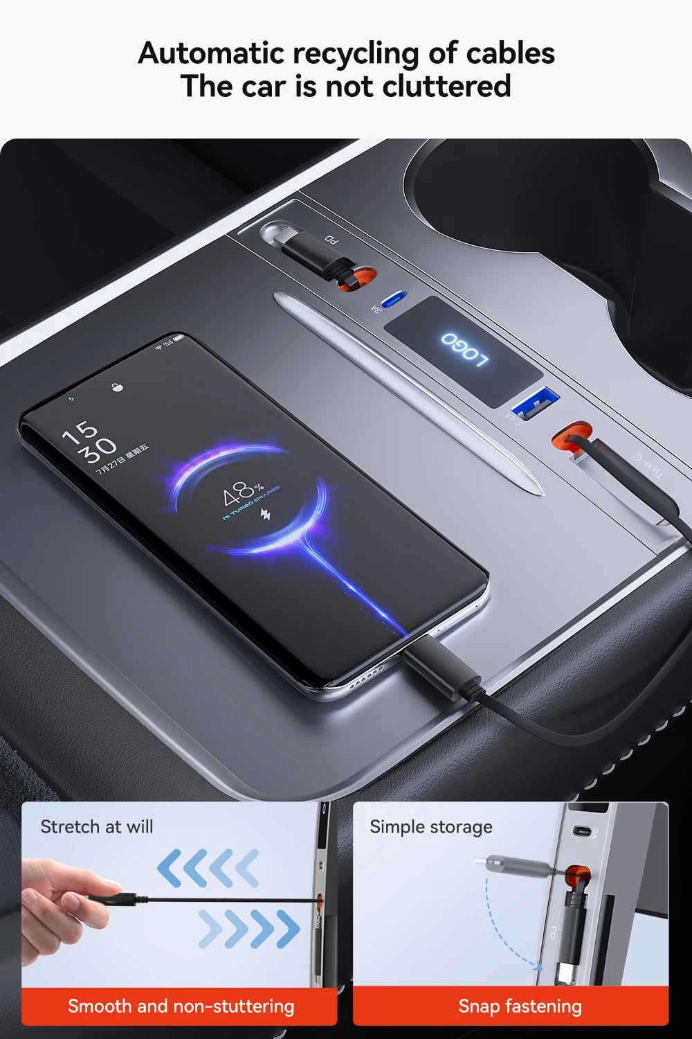 For Tesla Model 3 Y 2023 27W Quick Charger USB Shunt Hub Intelligent Docking Sta