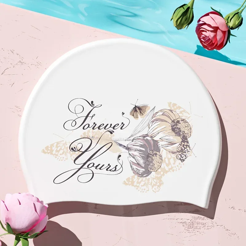 Printed Swim Caps for Women Large Size Comfortable Silicone Swimming Cap Long Hair Ear Protection Swimming Cap Pool Accessories 5