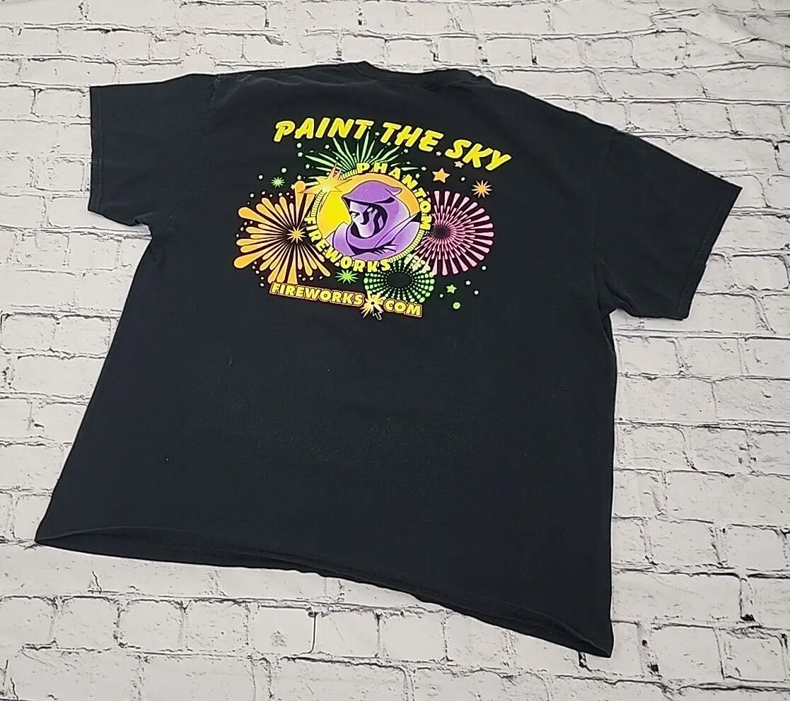 Phantom Fireworks Shirt Adult Xl Black Graphic Neon Double Sided Tee